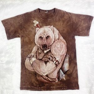 The Mountain Bear Tie-Dyed Indian Warrior Vintage Tribal Indian T-Shirt Gildan